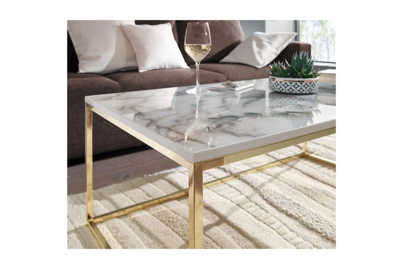 Sofabord Wohnling marmorstil, rektangulær elegant, moderne stil Gull, Marmorhvit - Gull, Marmorhvit - Møbler - Bord - Sofabord
