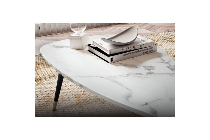 Sofabord Wohnling marmorstil 90 cm, trekantet moderne stil Marmor Hvit - Marmor Hvit - Møbler - Bord - Sofabord