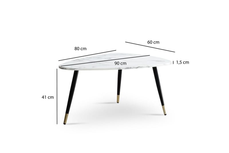 Sofabord Wohnling marmorstil 90 cm, trekantet moderne stil Marmor Hvit - Marmor Hvit - Møbler - Bord - Sofabord