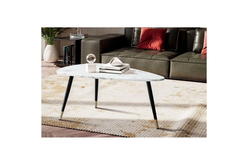 Sofabord Wohnling marmorstil 90 cm, trekantet moderne stil Marmor Hvit - Marmor Hvit - Møbler - Bord - Sofabord