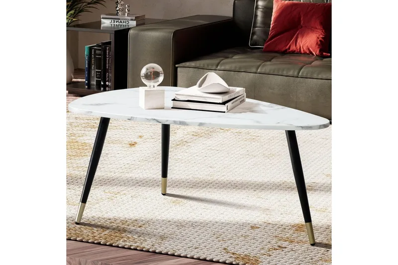 Sofabord Wohnling marmorstil 90 cm, trekantet moderne stil Marmor Hvit - Marmor Hvit - Møbler - Bord - Sofabord