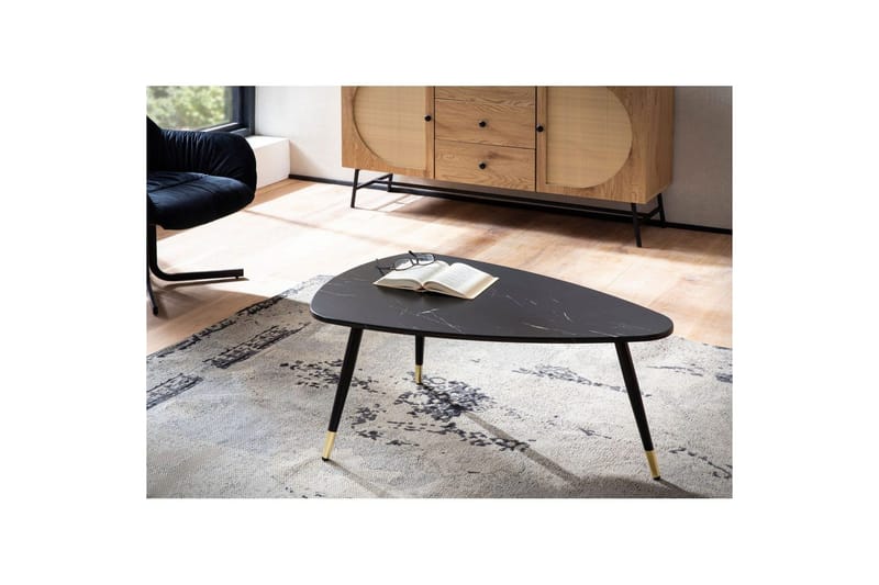 Sofabord Wohnling marmorstil 90 cm, trekantet moderne stil Svart marmor - Svart marmor - Møbler - Bord - Sofabord