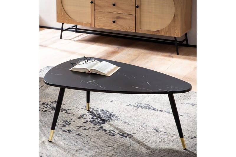 Sofabord Wohnling marmorstil 90 cm, trekantet moderne stil Svart marmor - Svart marmor - Møbler - Bord - Sofabord