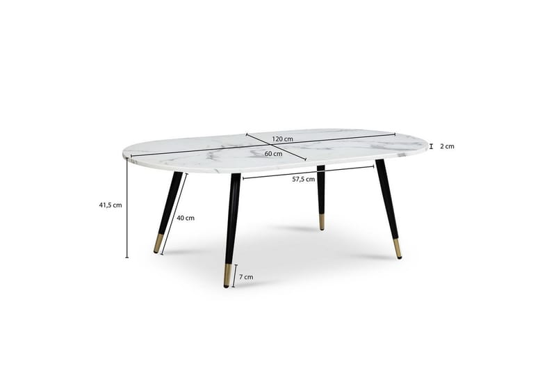 Sofabord Wohnling marmorutseende 120 cm, oval moderne stil Marmor Hvit - Marmor Hvit - Møbler - Bord - Sofabord