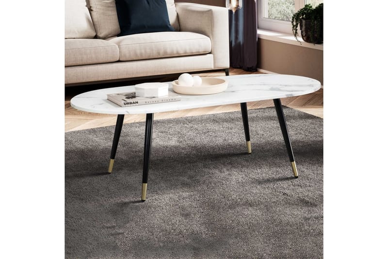 Sofabord Wohnling marmorutseende 120 cm, oval moderne stil Marmor Hvit - Marmor Hvit - Møbler - Bord - Sofabord