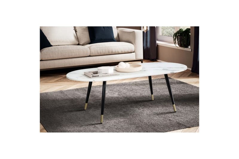Sofabord Wohnling marmorutseende 120 cm, oval moderne stil Marmor Hvit - Marmor Hvit - Møbler - Bord - Sofabord
