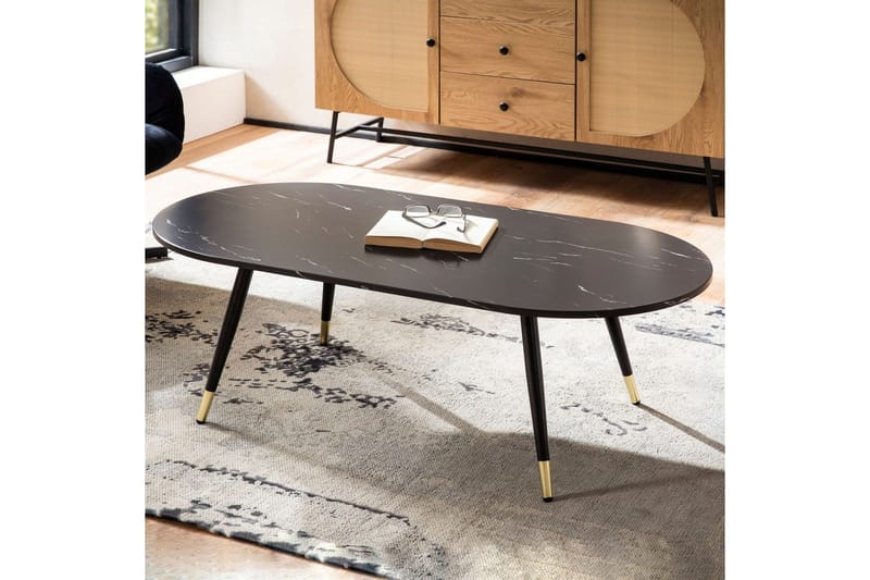 Sofabord Wohnling marmorutseende 120 cm, oval moderne stil Svart marmor - Svart marmor - Møbler - Bord - Sofabord