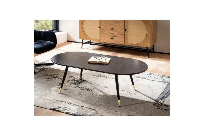 Sofabord Wohnling marmorutseende 120 cm, oval moderne stil Svart marmor - Svart marmor - Møbler - Bord - Sofabord