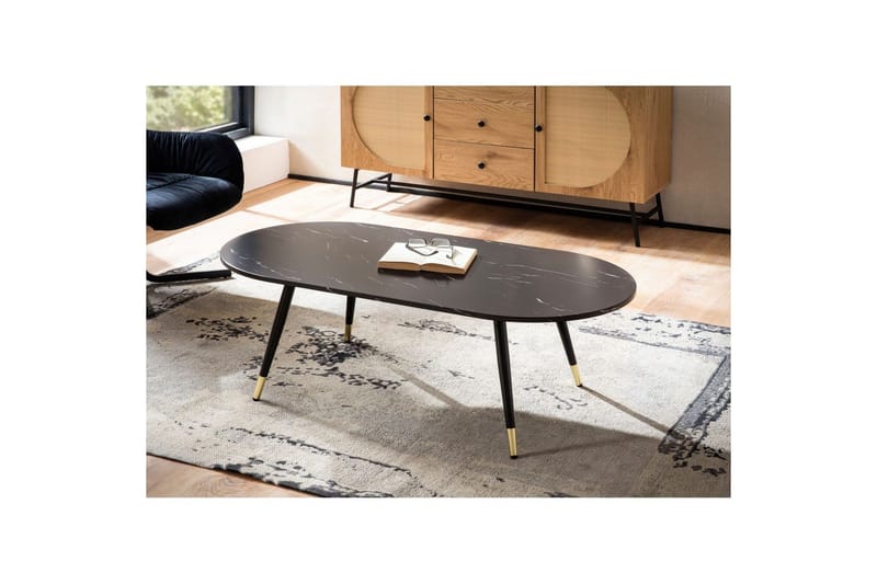 Sofabord Wohnling marmorutseende 120 cm, oval moderne stil Svart marmor - Svart marmor - Møbler - Bord - Sofabord