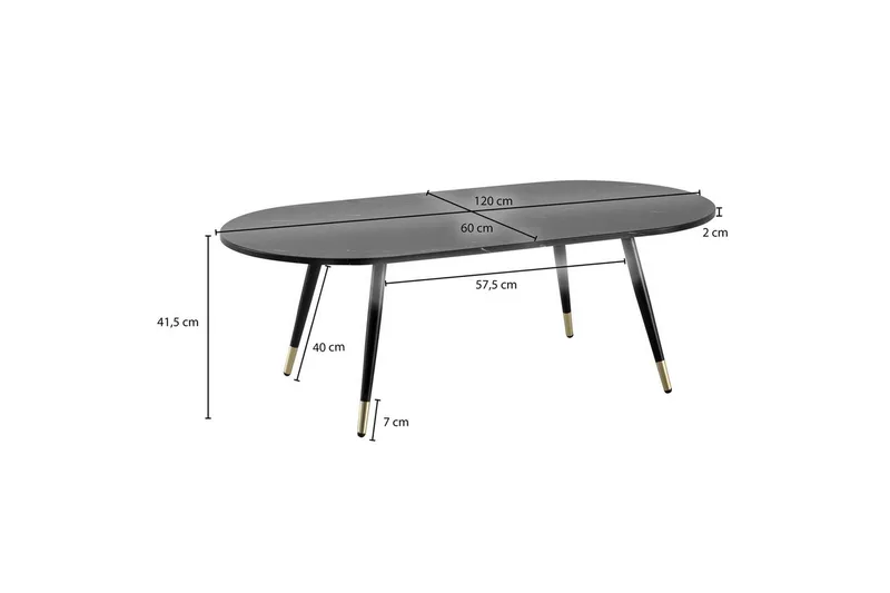 Sofabord Wohnling marmorutseende 120 cm, oval moderne stil Svart marmor - Svart marmor - Møbler - Bord - Sofabord