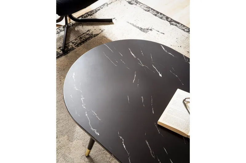 Sofabord Wohnling marmorutseende 120 cm, oval moderne stil Svart marmor - Svart marmor - Møbler - Bord - Sofabord