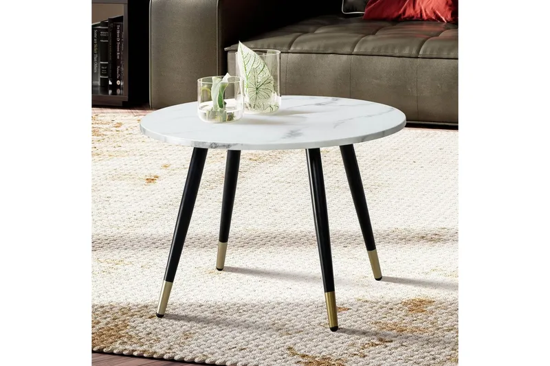 Sofabord Wohnling marmorutseende 60 cm rund, moderne stil Marmor Hvit - Marmor Hvit - Møbler - Bord - Sofabord