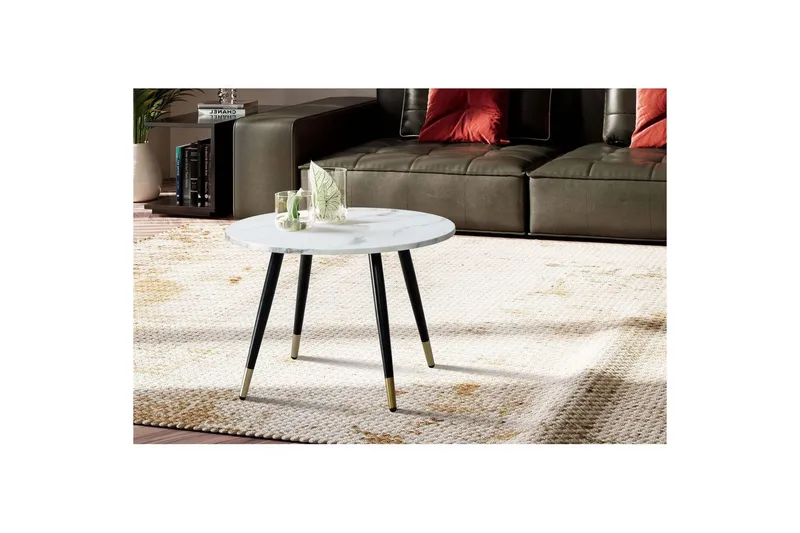 Sofabord Wohnling marmorutseende 60 cm rund, moderne stil Marmor Hvit - Marmor Hvit - Møbler - Bord - Sofabord