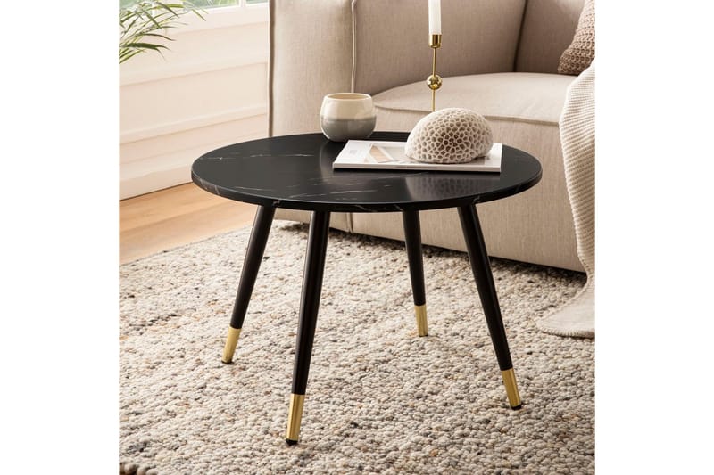 Sofabord Wohnling marmorutseende 60 cm rund, moderne stil Svart marmor - Svart marmor - Møbler - Bord - Sofabord