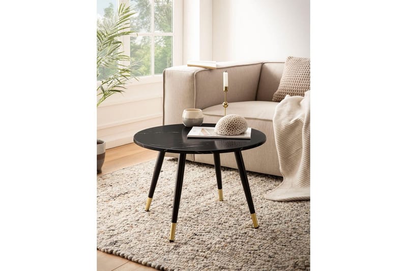 Sofabord Wohnling marmorutseende 60 cm rund, moderne stil Svart marmor - Svart marmor - Møbler - Bord - Sofabord