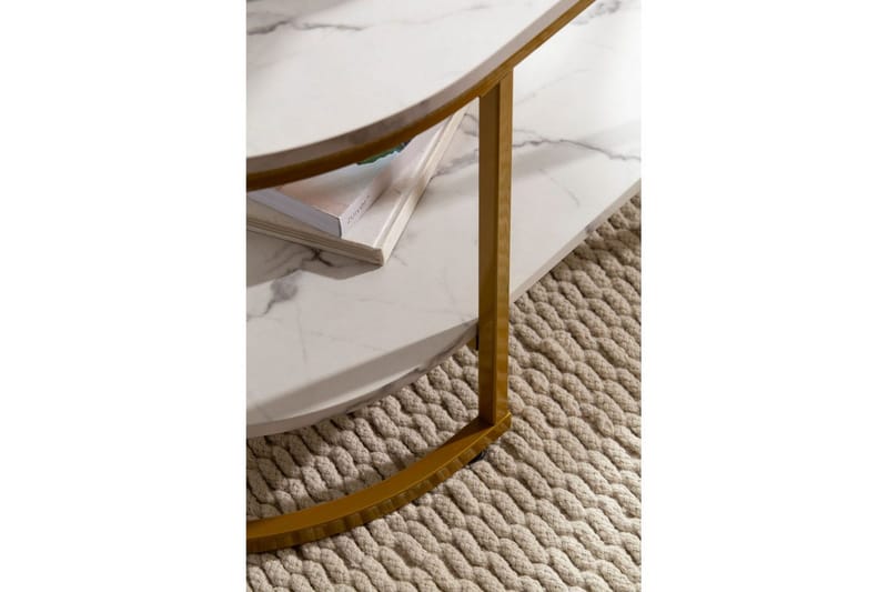 Sofabord Wohnling marmorutseende oval 100 cm med oppbevaringshylle, Bauhaus-stil Marmor Hvit - Marmor Hvit - Møbler - Bord - Sofabord