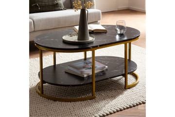 Sofabord Wohnling marmorutseende oval 100 cm med oppbevaringshylle, Bauhaus-stil Svart marmor - Svart marmor - Møbler - Bord - Sofabord