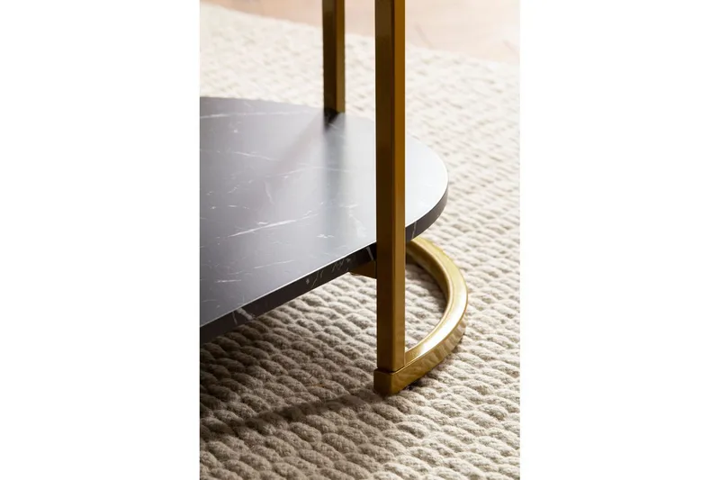 Sofabord Wohnling marmorutseende oval 100 cm med oppbevaringshylle, Bauhaus-stil Svart marmor - Svart marmor - Møbler - Bord - Sofabord