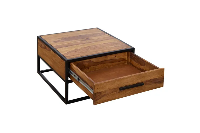 Sofabord Wohnling Massivt sheeshamtre 1 skuff pulverlakkert metallramme industriell - Møbler - Bord - Sofabord