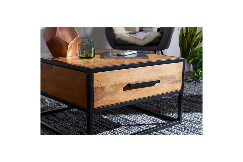 Sofabord Wohnling Massivt sheeshamtre 1 skuff pulverlakkert metallramme industriell - Møbler - Bord - Sofabord