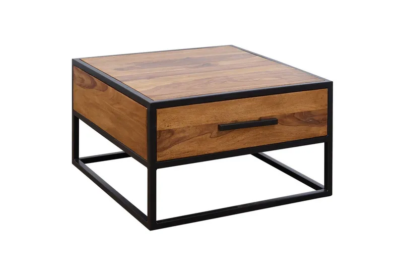 Sofabord Wohnling Massivt sheeshamtre 1 skuff pulverlakkert metallramme industriell, undefined