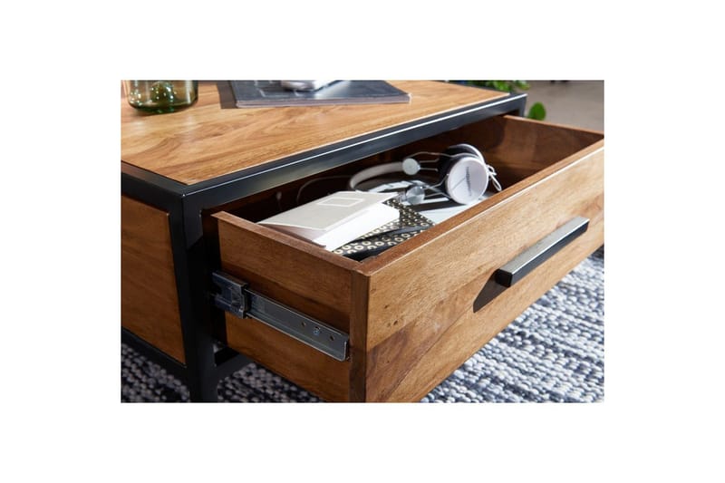 Sofabord Wohnling Massivt sheeshamtre 1 skuff pulverlakkert metallramme industriell - Møbler - Bord - Sofabord