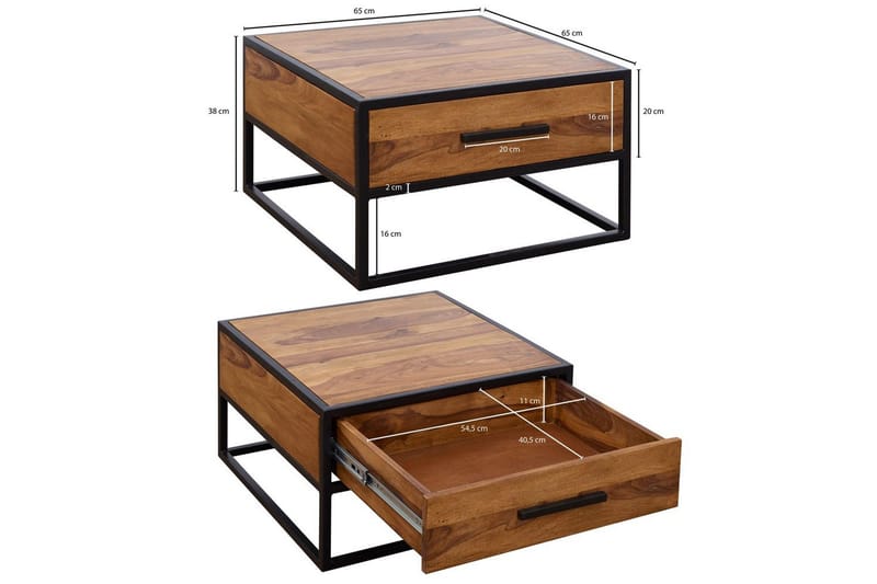 Sofabord Wohnling Massivt sheeshamtre 1 skuff pulverlakkert metallramme industriell - Møbler - Bord - Sofabord