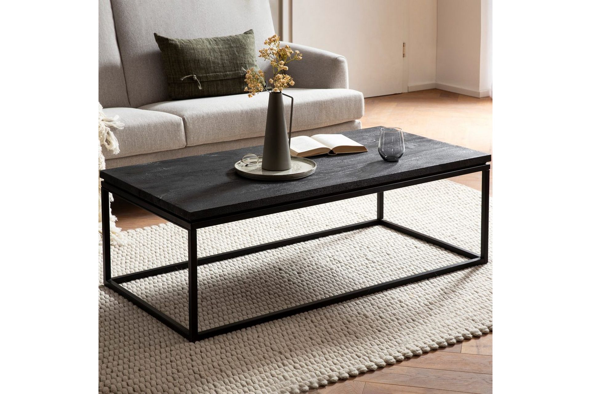 Sofabord Wohnling massivt tre, klassisk metallramme, moderne stil 120x60x40 cm - 120x60x40 cm - Møbler - Bord - Sofabord