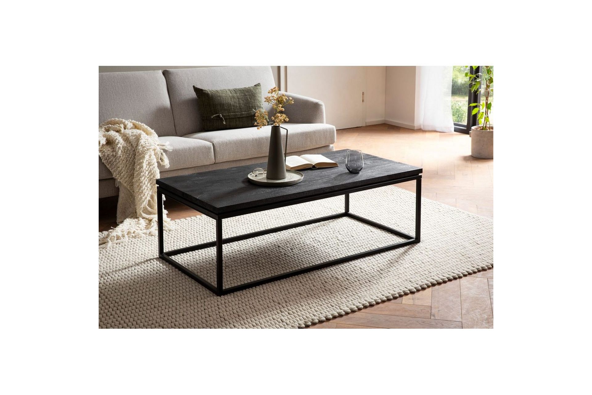 Sofabord Wohnling massivt tre, klassisk metallramme, moderne stil 120x60x40 cm - 120x60x40 cm - Møbler - Bord - Sofabord
