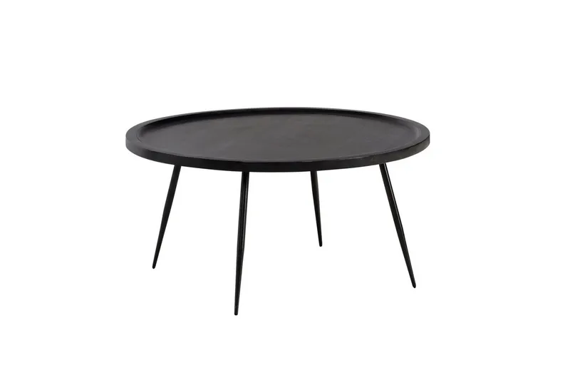 Sofabord Wohnling massivt tre, rund 75 cm med nåleben, landlig stil Svart, Svart