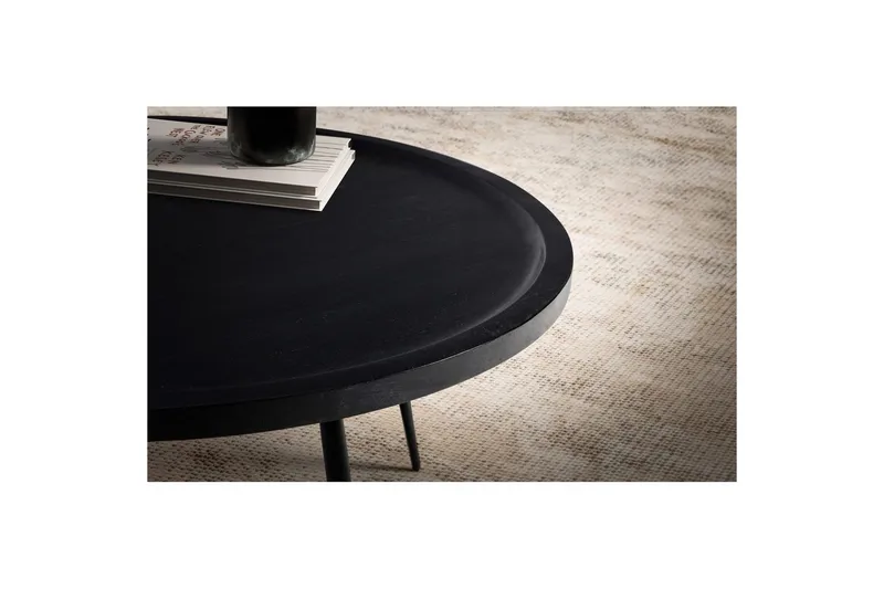 Sofabord Wohnling massivt tre, rund 75 cm med nåleben, landlig stil Svart - Svart - Møbler - Bord - Sofabord