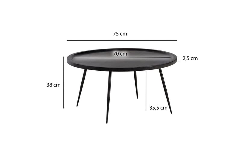Sofabord Wohnling massivt tre, rund 75 cm med nåleben, landlig stil Svart - Svart - Møbler - Bord - Sofabord