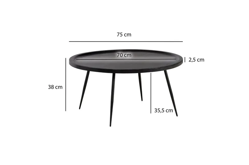 Sofabord Wohnling massivt tre, rund 75 cm med nåleben, landlig stil Svart - Svart - Møbler - Bord - Sofabord