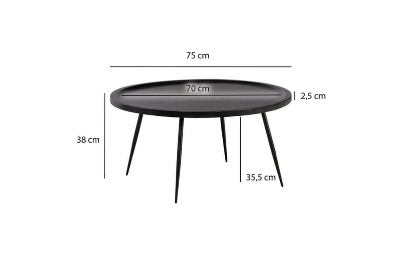 Sofabord Wohnling massivt tre, rund 75 cm med nåleben, landlig stil Svart - Svart - Møbler - Bord - Sofabord