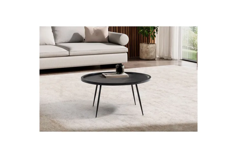 Sofabord Wohnling massivt tre, rund 75 cm med nåleben, landlig stil Svart - Svart - Møbler - Bord - Sofabord