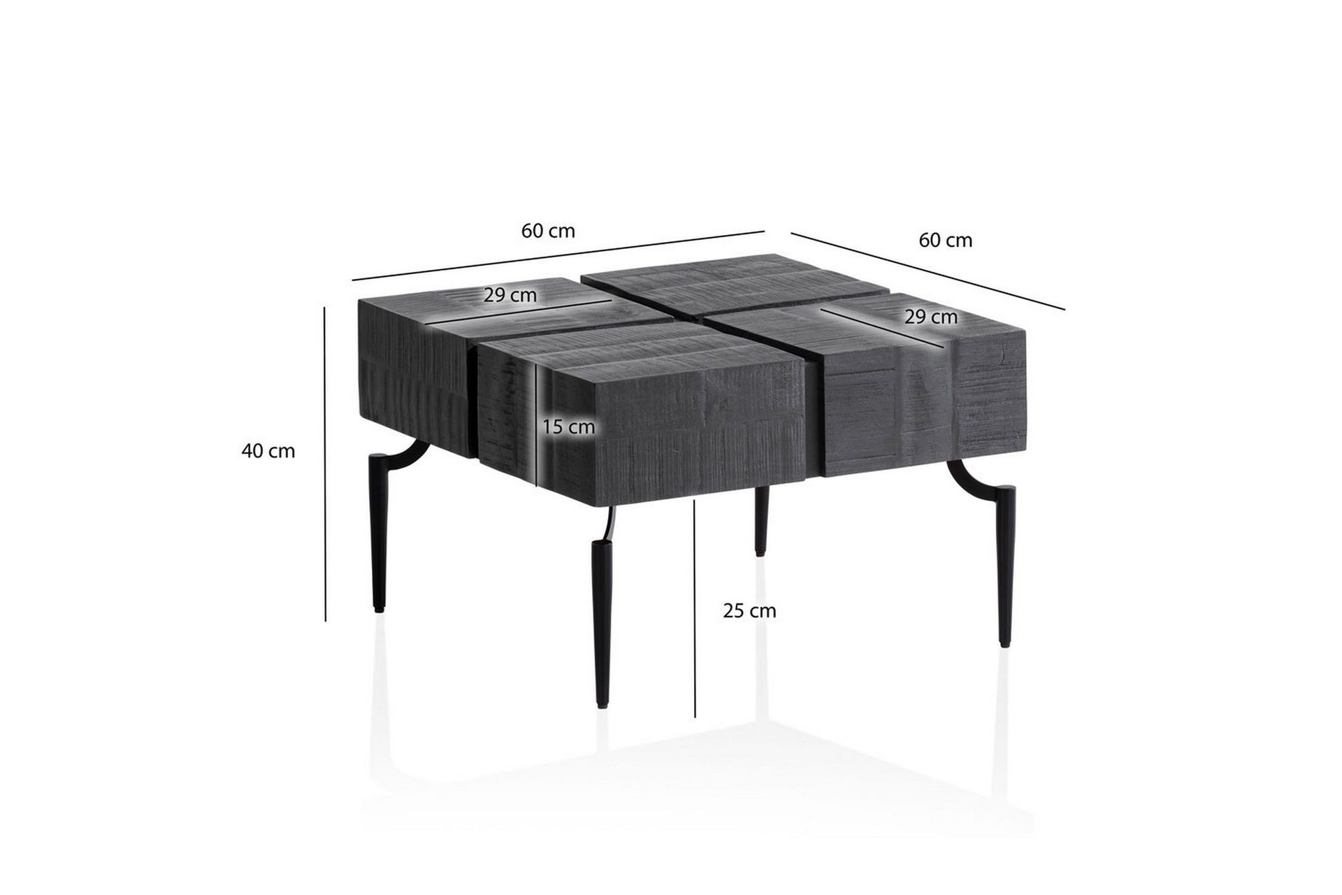 Sofabord Wohnling massivt tre 60 cm kube, kvadratisk, moderne stil Svart - Svart - Møbler - Bord - Sofabord