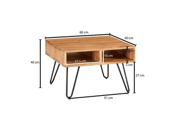 Sofabord Wohnling Massivt tre 60 cm kvadratisk med 4 oppbevaringsbrett i landlig stil - Møbler - Bord - Sofabord