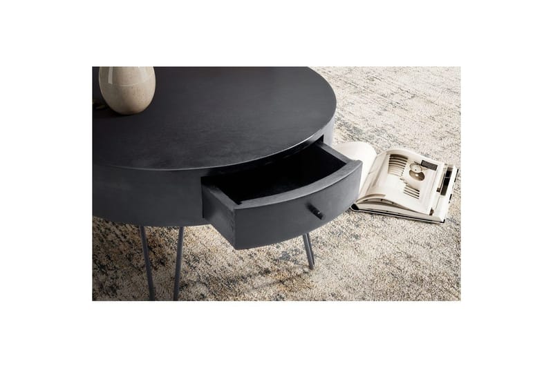 Sofabord Wohnling massivt tre 60 cm rund med skuff, landlig stil Svart - Svart - Møbler - Bord - Sofabord