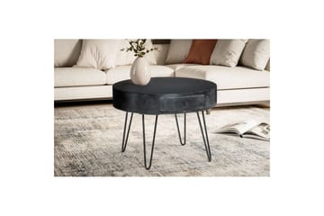 Sofabord Wohnling massivt tre 60 cm rund med skuff, landlig stil Svart - Svart - Møbler - Bord - Sofabord