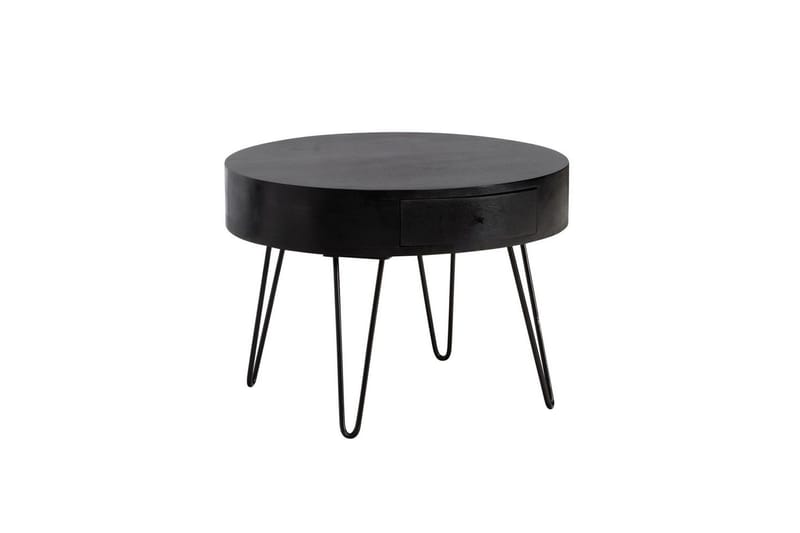 Sofabord Wohnling massivt tre 60 cm rund med skuff, landlig stil Svart - Svart - Møbler - Bord - Sofabord