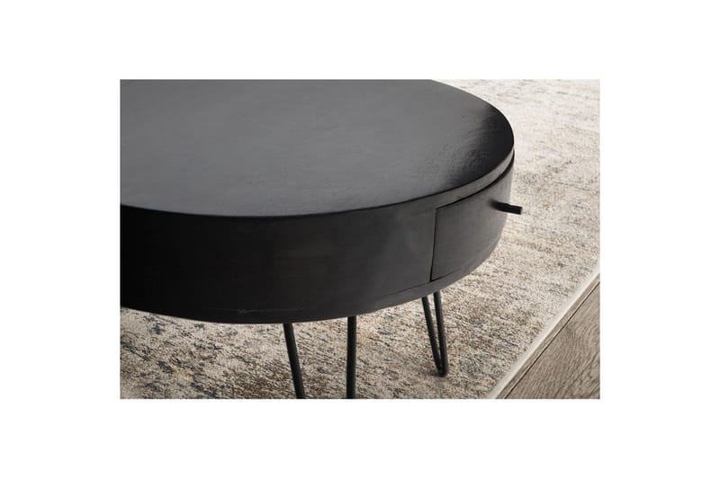 Sofabord Wohnling massivt tre 60 cm rund med skuff, landlig stil Svart - Svart - Møbler - Bord - Sofabord
