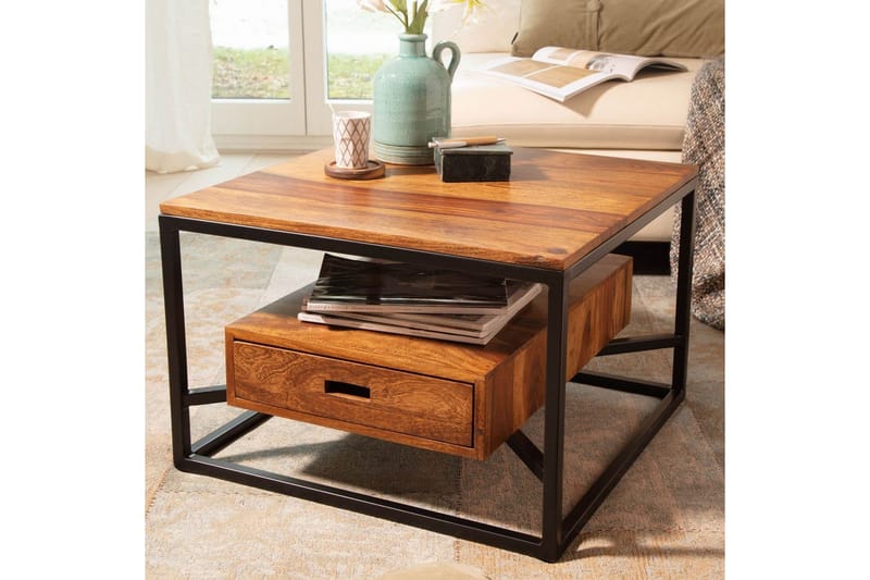 Sofabord Wohnling Massivt tre firkantet landstil med skuffebrett - Møbler - Bord - Sofabord