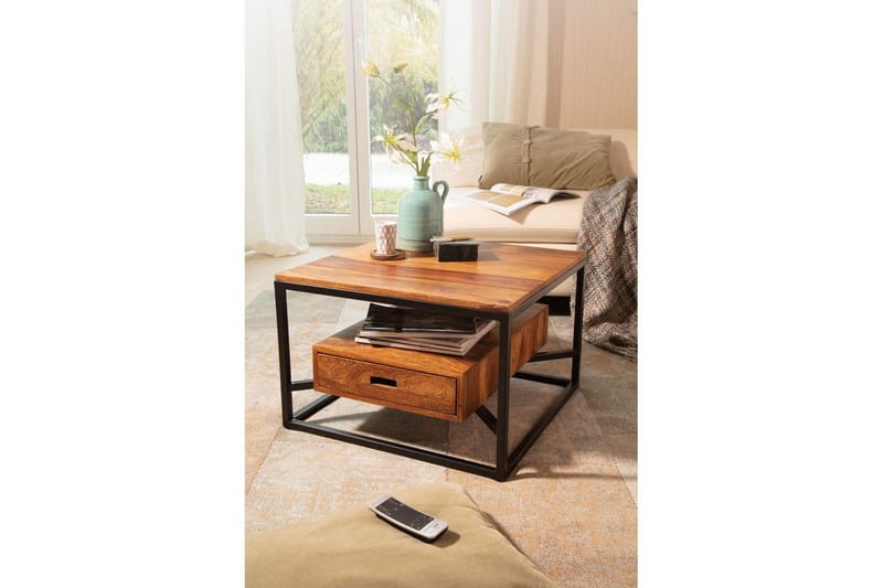 Sofabord Wohnling Massivt tre firkantet landstil med skuffebrett - Møbler - Bord - Sofabord