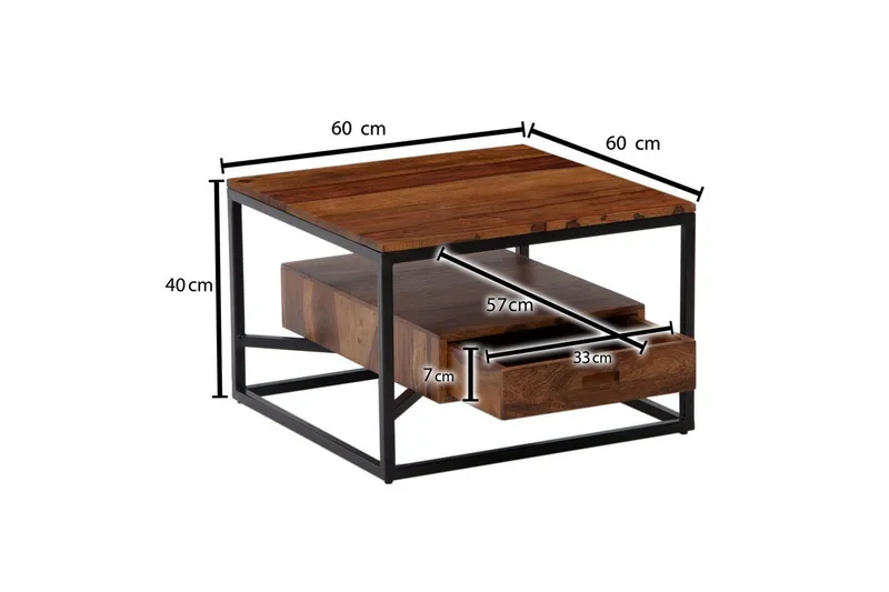 Sofabord Wohnling Massivt tre firkantet landstil med skuffebrett - Møbler - Bord - Sofabord
