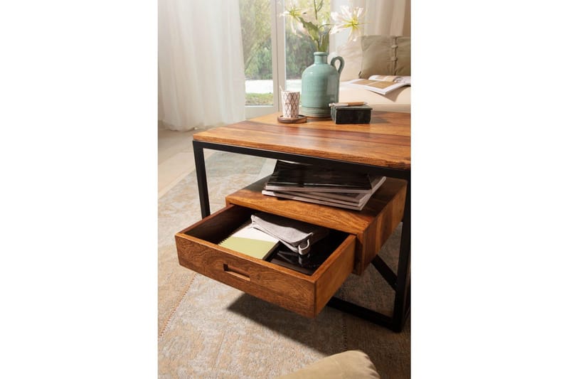 Sofabord Wohnling Massivt tre firkantet landstil med skuffebrett - Møbler - Bord - Sofabord