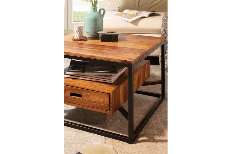 Sofabord Wohnling Massivt tre firkantet landstil med skuffebrett - Møbler - Bord - Sofabord