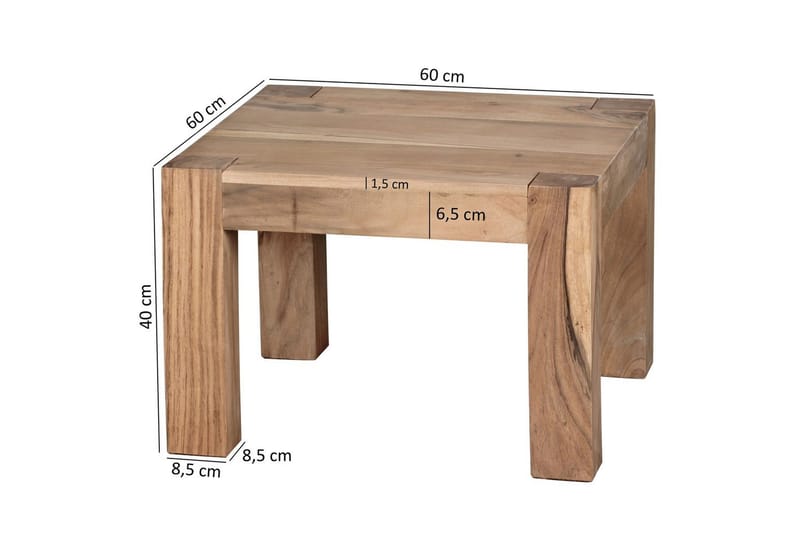 Sofabord Wohnling Massivt tre landlig stil klassisk håndlaget 60x60 cm, Akasie - 60x60 cm, Akasie - Møbler - Bord - Sofabord