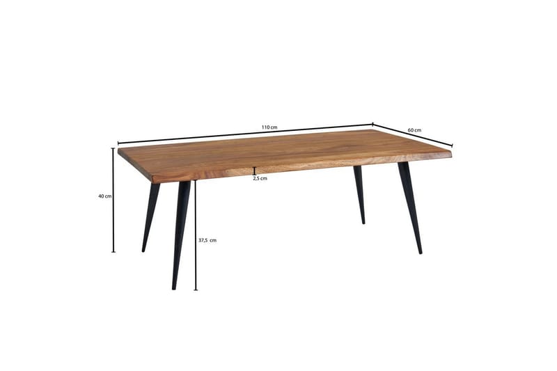 Sofabord Wohnling Massivt tre med buet kant og nåleformede metallben, landlig stil - Møbler - Bord - Sofabord