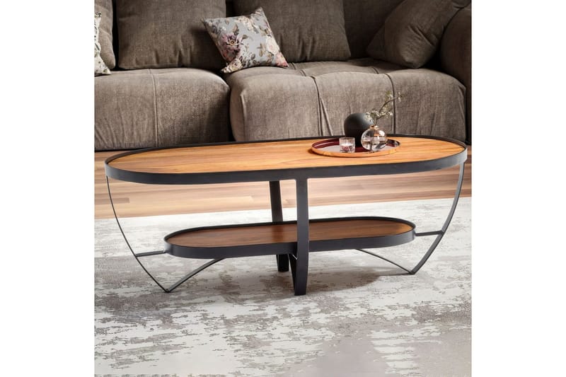 Sofabord Wohnling Massivt tre oval industriell stil med oppbevaring - Møbler - Bord - Sofabord