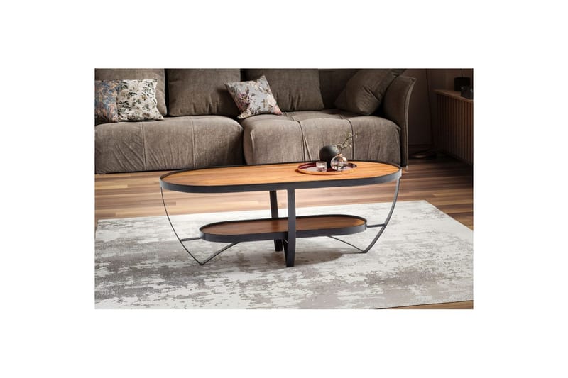 Sofabord Wohnling Massivt tre oval industriell stil med oppbevaring - Møbler - Bord - Sofabord